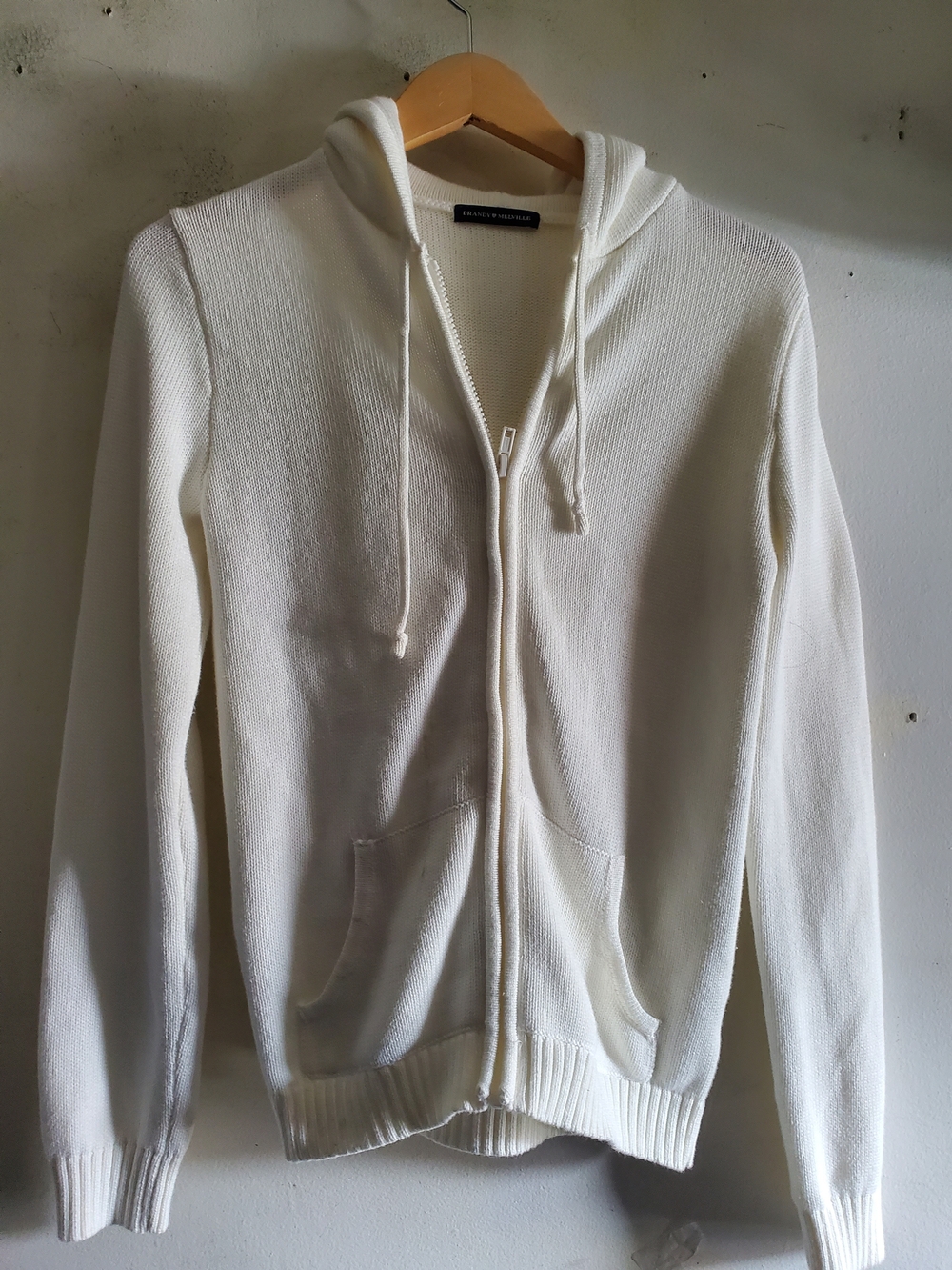 Brandy Melville White Full-Zip Hooded Sweater